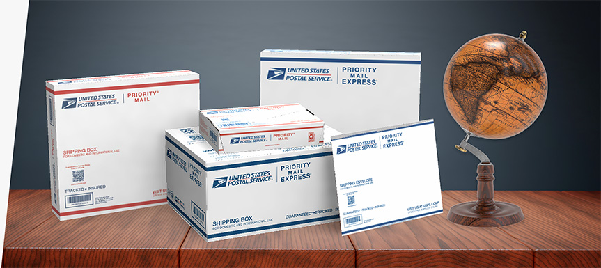 Priority Mail International and Priority Mail Express International Flat Rate boxes for fast delivery and USPS Tracking.