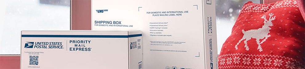 Priority Mail Express® boxes ready for holiday shipping.