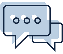 An illustration of a conversation bubble containing an ellipsis overlaps another.